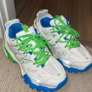 Balenciaga Mesh Rubber Womens Track Sneakers White Green Blue